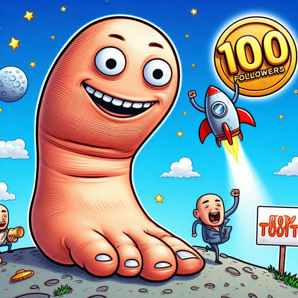 TheToeKen's tweet photo. “🎉 Wow, 100 followers! 🚀 Thanks for joining the ToeKen crew! Let’s keep this memecoin journey to the moon going strong! 🌕 #ToeKen #100Followers #ToTheMoon” https://t.co/covaomBLbD