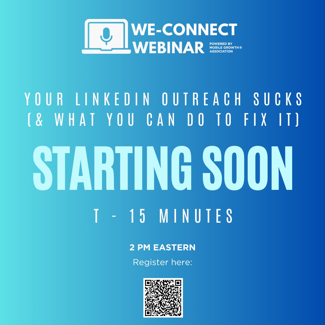 🚨 Webinar starts in 15 minutes! 🚨
Join us for "Your LinkedIn Outreach Sucks (&amp; What You Can Do To Fix It)" with Roy Schuhmacher &amp; Sadie Peterson Hattan from We-Connect to boost your LinkedIn game! 🚀
🔗 us06web.zoom.us/webinar/regist…
⏰ 2 PM ET