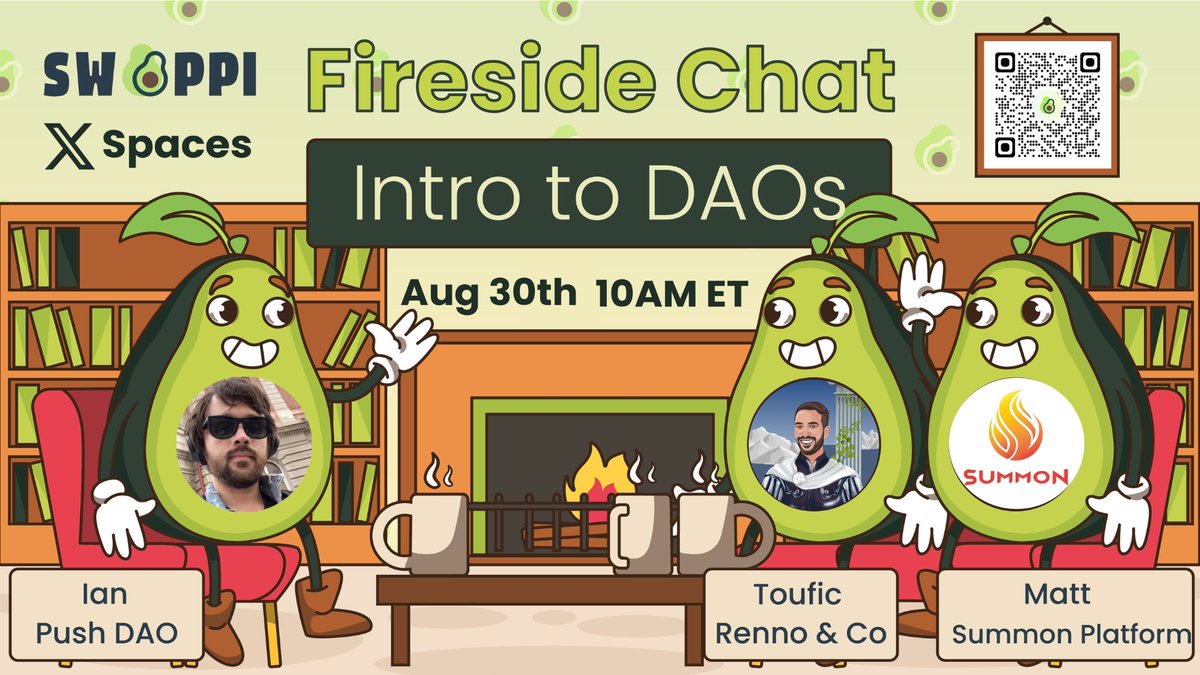 🔥 Fireside Chat Ep. 6 is here with another amazing Spaces!

🤯 What's a DAO and their impact on crypto and beyond?

🧑‍⚖️ Are DAOs legal?

🤩 Amazing guests from <a href="/Push_DAO/">Push DAO</a> <a href="/Rennoco_law/">Renno & Co</a> <a href="/SummonPlatform/">Summon Platform</a>

🎗️ Set your reminder &amp; join us Aug 30th, 10AM ET
x.com/i/spaces/1dRKZ…
