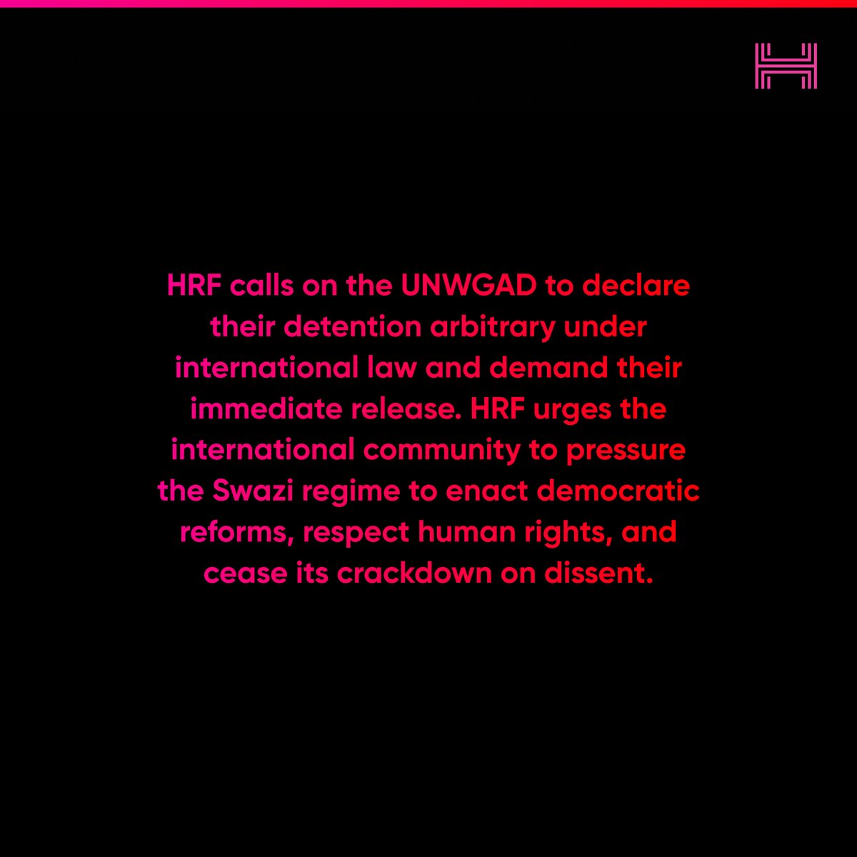 HRF urges the international community to pressure the Swazi regime to enact democratic reforms, respect human rights, and cease its crackdown on dissent.

Read HRF's press release: buff.ly/4cJcdRZ