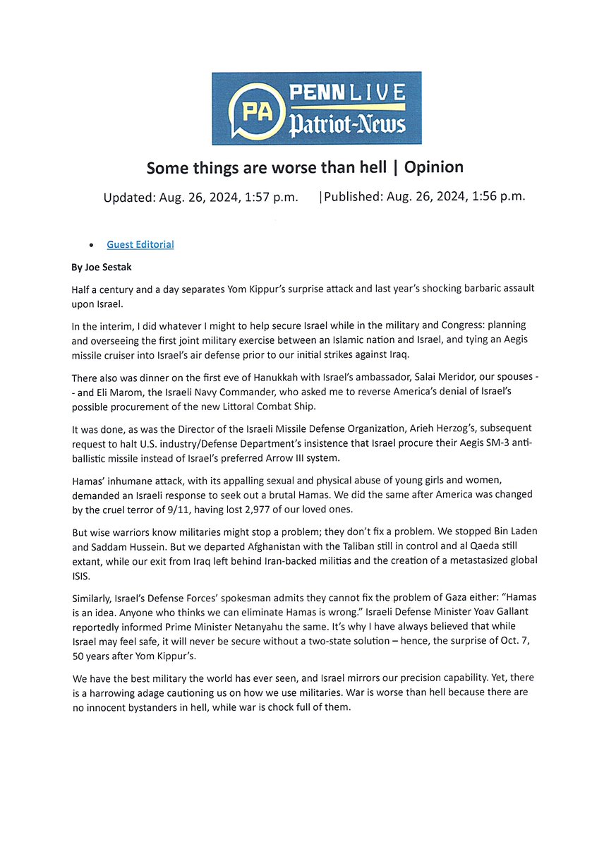 Joe Sestak tweet media