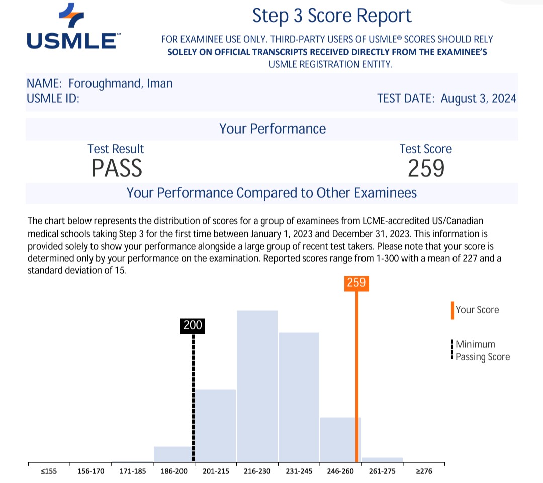 ImanForoughmand's tweet image. Done with the USMLEs! It was a valuable learning experience, and I’m grateful for the results. Excited for what’s next! #USMLE #IMResidency #FutureDoc #Match2025