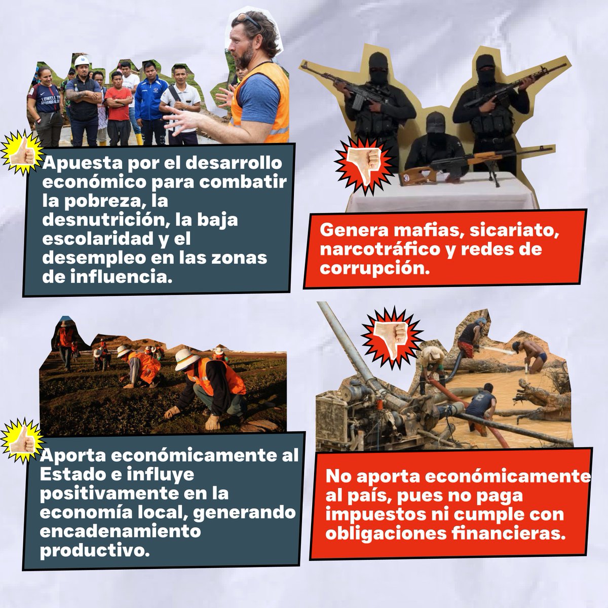 mineriaecuador's tweet photo. 🌍 Minería legal vs. extracción Ilegal de minerales🔍

La minería responsable cumple con todas las normativas 📝, controla la calidad del agua 💧, genera empleo formal 👷 y aporta al desarrollo económico 📈. Por otro lado, la extracción ilegal opera sin regulación 🚫, contamina ríos y lagunas 🏞, y esta relacionada con la explotación laboral y delitos. Elegir minería responsable es clave para proteger nuestro ambiente y nuestras comunidades 🌱.

¡Apoyemos la minería responsable y cuidemos nuestro futuro! 🌍💚

#CMEMásCercaDeTi #MineríaResponsable #MineríaLegal #ExtracciónIlegal #ProtegeNuestroAmbiente