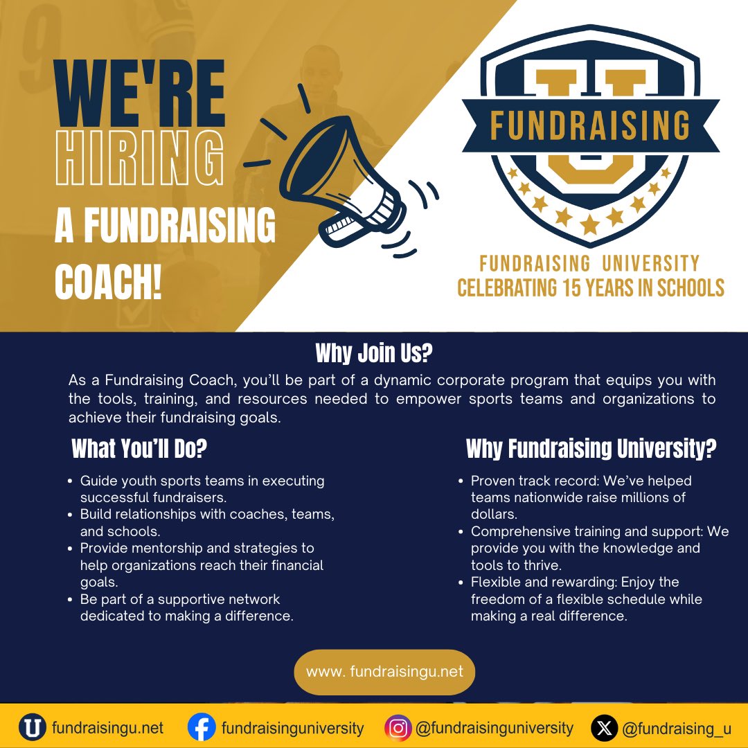 Fundraising_U's tweet photo. 🚀 Join the Fundraising University Team as a Fundraising Coach! 🚀

Do you excel at building relationships and inspiring others to succeed?

Click below for more details and start your journey with us today! 💼

https://t.co/UZsjpydpUE https://t.co/9KdgTXoayE