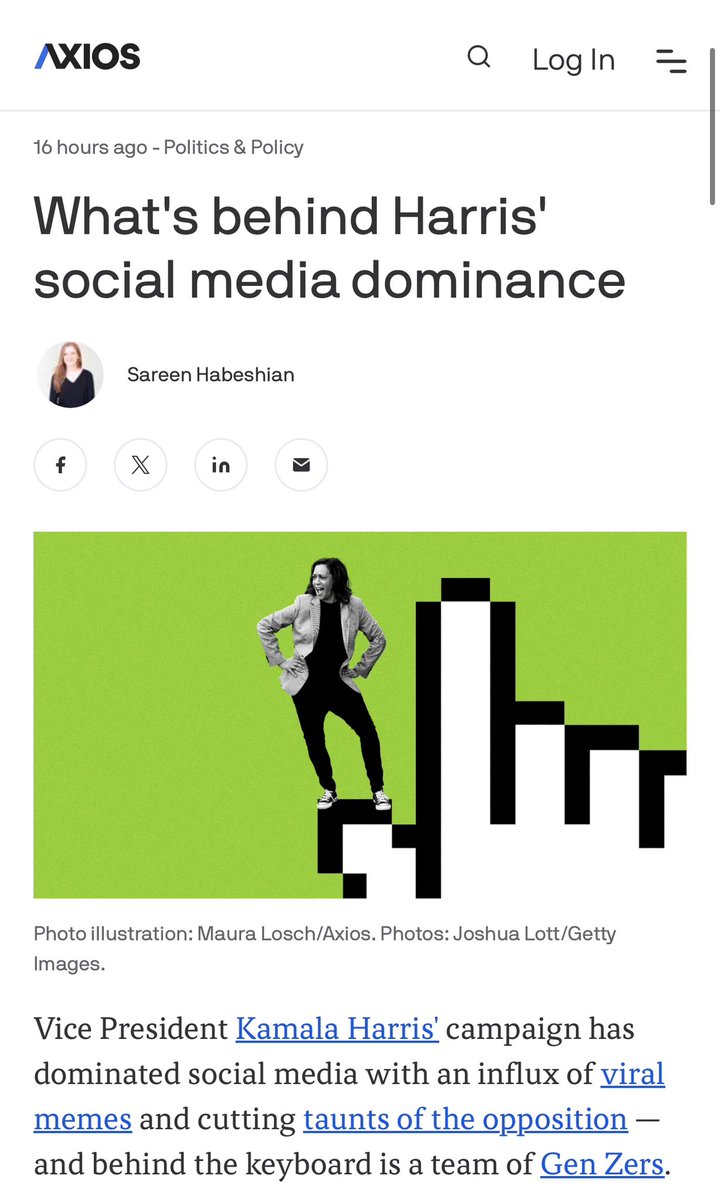 LauraLoomer's tweet photo. 🚨🚨🚨

FAKE REPORT BY @axios EXPOSED! 

Today, @axios @SareenHabeshian published this fake report about how @KamalaHarris has “social media dominance” over President Trump. 

Of course Axios made no mention of my exclusive report from over a month ago about how Kamala Harris’s campaign is PAYING SOCIAL MEDIA INFLUENCERS to post in support of her campaign. My report was shared by President Trump on Truth Social. 

That is not called “social media dominance”. That’s called ASTRO TURFING! 

Let’s look at the numbers, shall we? 👇🏻

Donald Trump has over 10.7 million followers on @tiktok_us. 

Kamala Harris has 4.8 million followers on Tik Tok. 

@TrumpWarRoom has 2 million X followers.

@KamalaHQ has 1.3 million X followers. 

@realDonaldTrump has 90 MILLION X followers. 

@KamalaHarris has 20.8 MILLION X followers. 

@realDonaldTrump has 26.3 million @instagram followers. 

@KamalaHarris has 17.8 million Instagram followers.  

Based off of those numbers, who has social media dominance? 

Donald Trump! 

Axios is lying. They also refuse to report on how Kamala Harris is offering CASH to people who post in support of her campaign. This is a clear FEC VIOLATION! 

RECEIPTS! 👇🏻 @TeamTrump