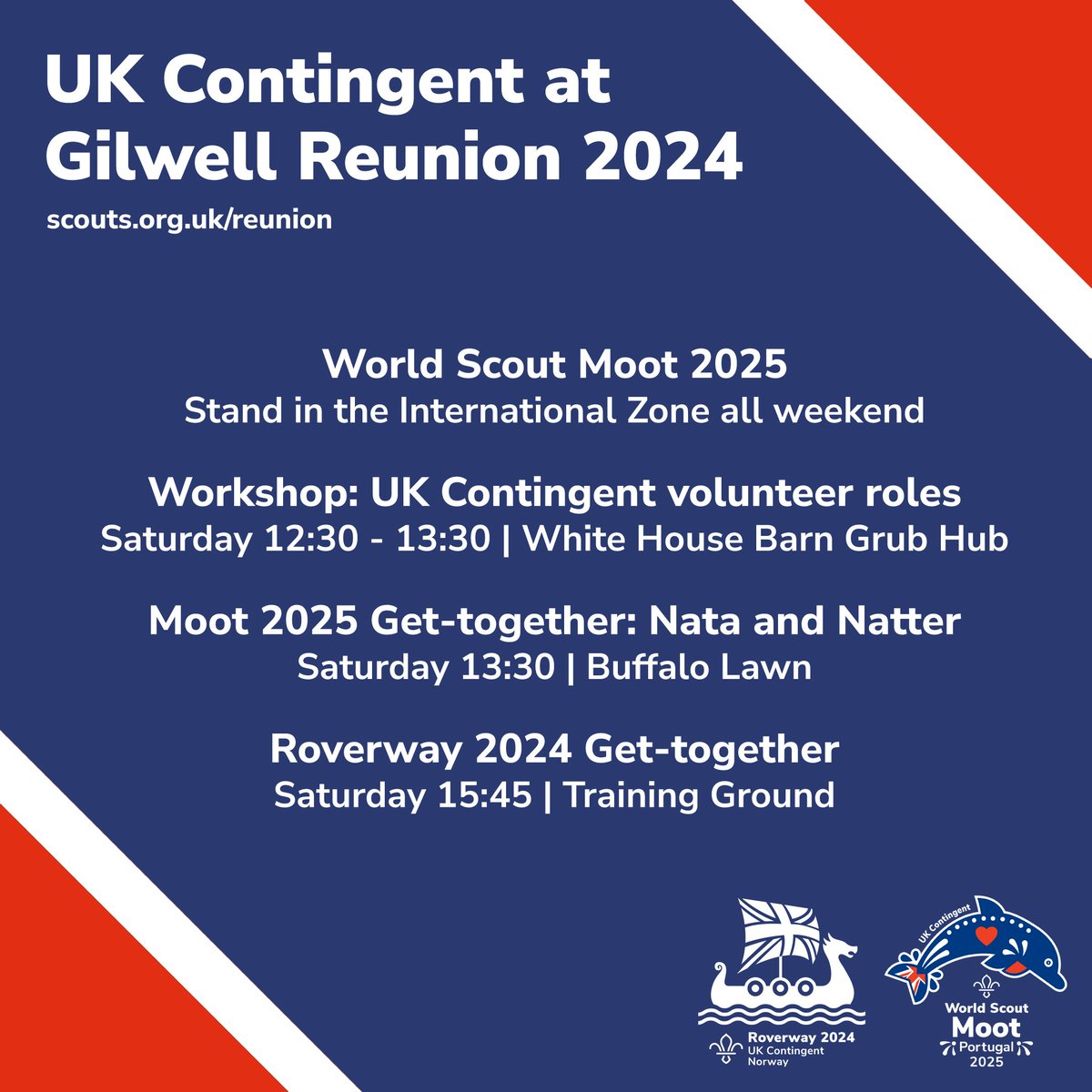 UK Contingent 🇬🇧⚜️ (@ukcontingent) on Twitter photo Heading to <a href="/GilwellReunion/">Gilwell Reunion</a> 2024? Engage with the UK Contingent across the weekend! Find out more about Moot 2025, join our workshop to find out what being a UK Contingent volunteer is all about, plus a reunion for our Roverway 2024 Contingent. See you there! 🙌 Heading to <a href="/GilwellReunion/">Gilwell Reunion</a> 2024? Engage with the UK Contingent across the weekend! Find out more about Moot 2025, join our workshop to find out what being a UK Contingent volunteer is all about, plus a reunion for our Roverway 2024 Contingent. See you there! 🙌