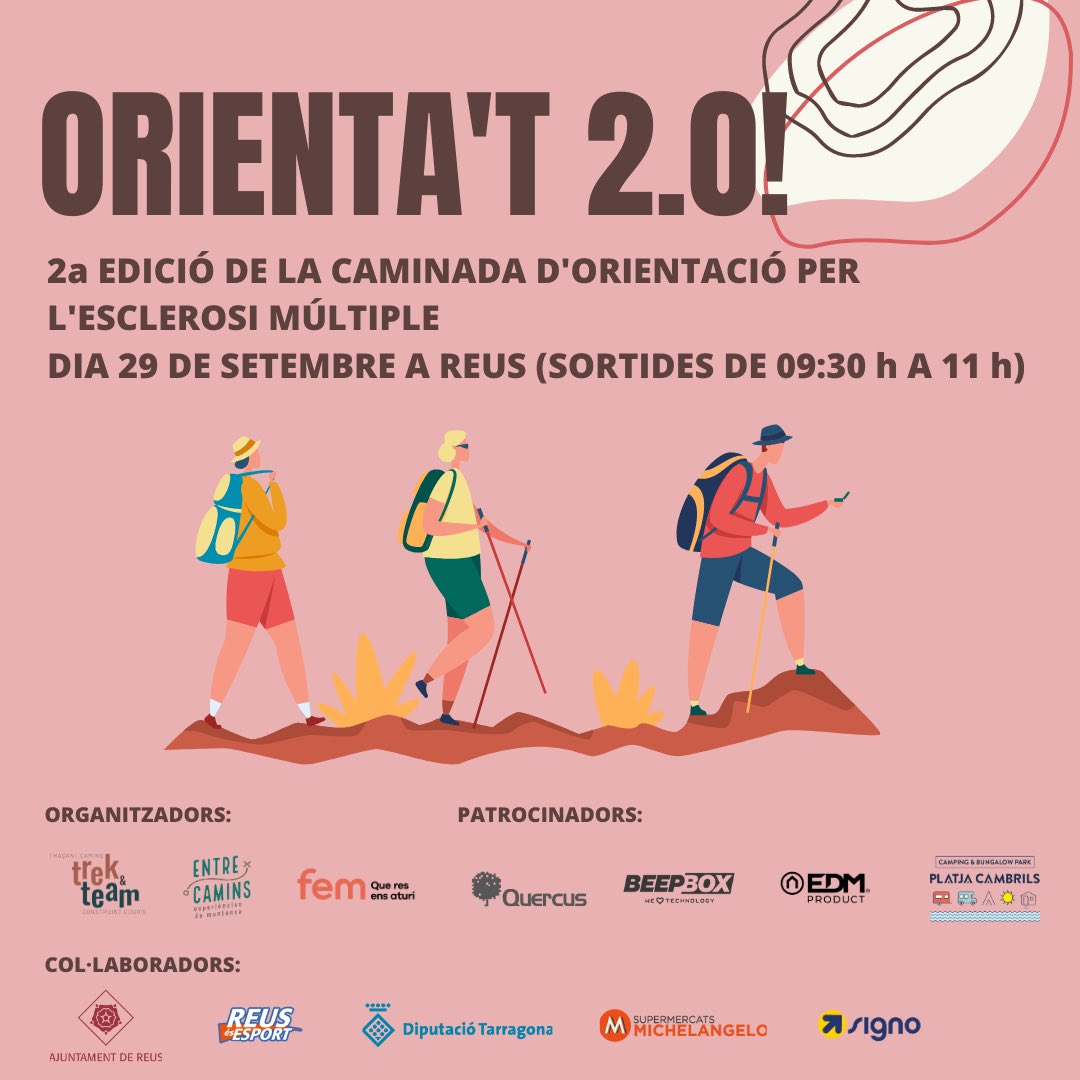 trekandteam's tweet photo. El diumenge 29 de setembre fem la 2a edició de la Caminada d’Orientació solidària a favor de la Fundació Esclerosi Múltiple i el centre de Neurorehabilitació Mas Sabater de Reus. @FundacioEM 

Us deixem l’enllaç a les inscripcions https://t.co/bHGnk7keyw https://t.co/3UnTcai2by