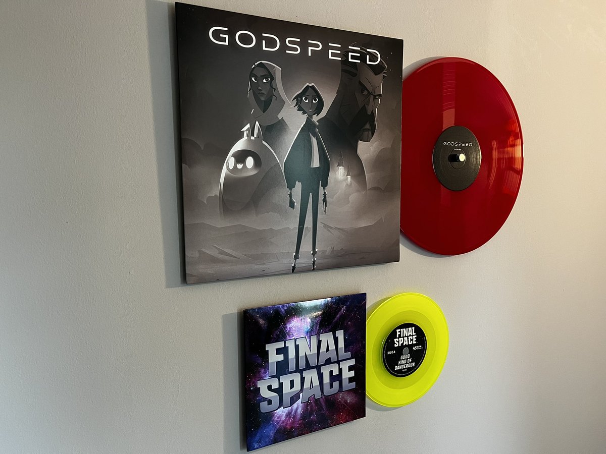 AndrewGcomposer's tweet image. Finally found a good cheap way to hang vinyls with magnets!  Suggested by music pal David Johnson.  Very cool to have vinyls with my music on them! #Gamecomposer #gameaudio #composer #gamedev #vgm #videogamemusic #vinyl #vinylrecords #FinalSpace #godspeedseries #animation