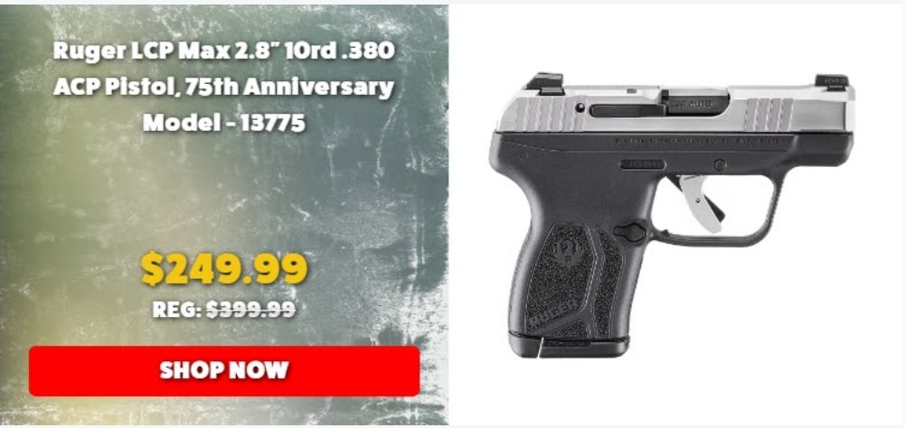 ABallistic25751's tweet photo. ⭐️🔥➡️ https://t.co/ixSxrDnGFT
Ruger LCP .380 max just **$249.99**.
Affiliate Link 🔥
#380auto #380acp #GunDeals #Guns #Firearms #2AShallNotBeInfringed @palmettoarmory https://t.co/jrFyElUvUv