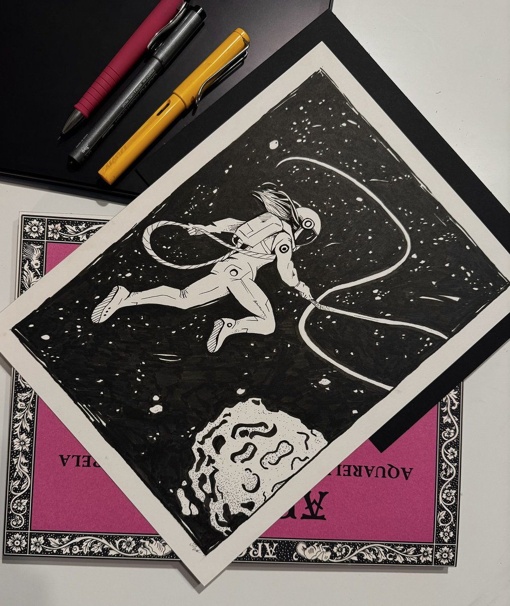 Space trainer. Ink, fine liner, 23x31cm (9x12inch)
Should I make a charity auction?