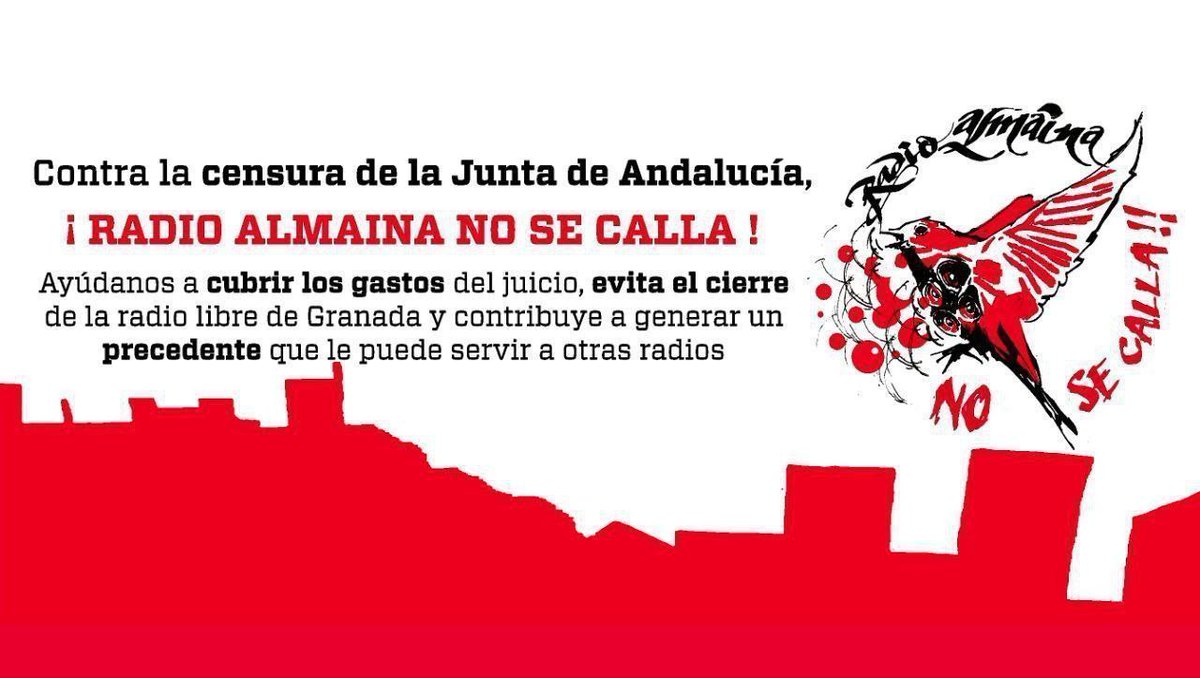 Hemos demandado a la Junta de Andalucía para exigir la licencia de emisión a la que tenemos derecho, pero un contencioso es un procedimiento muy costoso para un medio pequeño como el nuestro. Por eso hemos iniciado esta campaña de solidaridad:
radioalmaina.org/radio-almaina-…
¡Apóyanos!