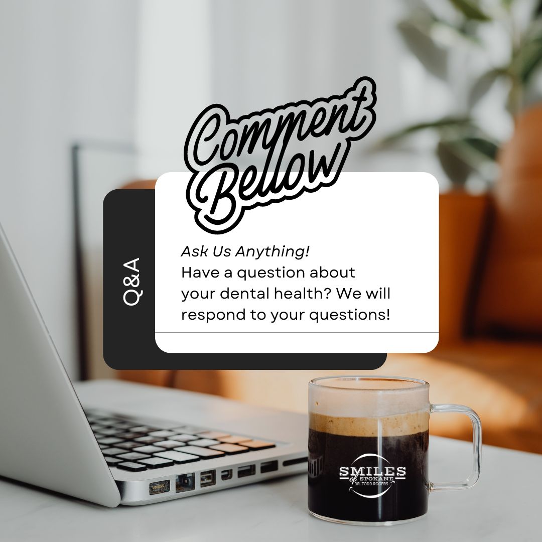 smilesofspokane's tweet image. Dental Q&amp;amp;A 📅🦷 Have dental questions? We’ve got answers! Drop your question below 👇in the comments for expert advice on keeping your smile healthy. 
#DentalQA #AskTheDentist #SmilesofSpokane