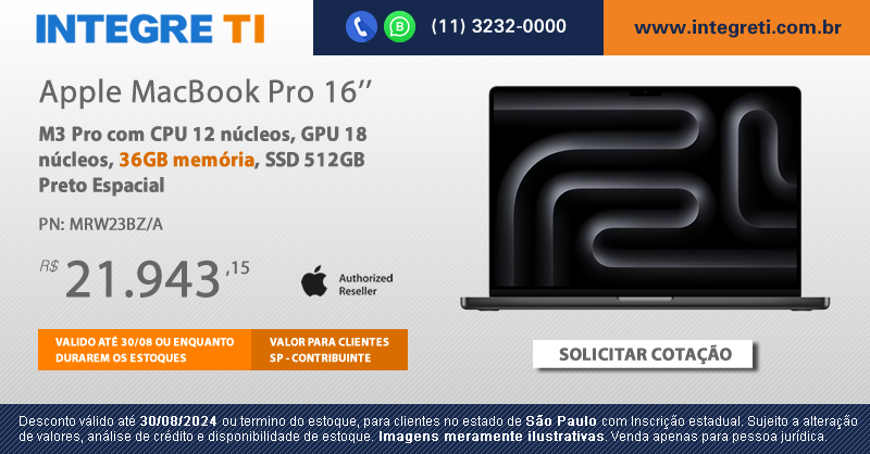 Integre_TI's tweet photo. Ofertas Apple | Macbook Pro | iPad | Somente até 30/08.

Solicite uma cotação em: https://t.co/I5jHSiztkZ 

Ver Condições Comerciais.

#Apple
#Macbook
#MackbookPro
#MackbookPro16
#MackbookPro13
#MackbookProM3
#iPad
#INTEGRETI
#AppleAuthorizedReseller https://t.co/VIz0TYXgvB