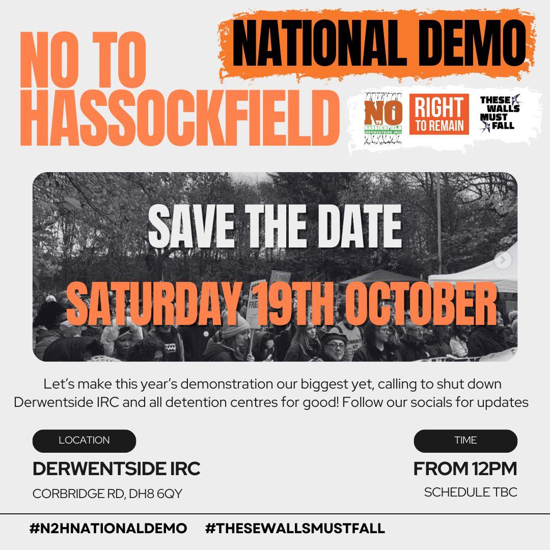 These Walls Must Fall (@wallsmustfall) on Twitter photo We're organising a national demonstration against immigration detention on 19 October, with the <a href="/No2Hassockfield/">The No To Hassockfield (Derwentside) Campaign</a> campaign. Join us! The government's solution to a broken immigration system is to punish the survivors. No way! We're here to stay! Details to follow, save the date... We're organising a national demonstration against immigration detention on 19 October, with the <a href="/No2Hassockfield/">The No To Hassockfield (Derwentside) Campaign</a> campaign. Join us! The government's solution to a broken immigration system is to punish the survivors. No way! We're here to stay! Details to follow, save the date...