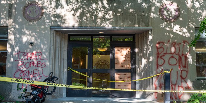 Just hours into the new school year, and Jewish students are already facing mobs, vandalism, and threats. Great job prioritizing Jewish safety, <a href="/Cornell/">Cornell University</a>.

In 2024, Jews are no longer safe at Ivy League universities. We’ve gone completely backward.