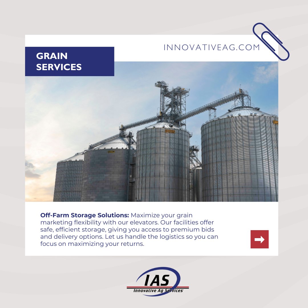 IAS_Coop's tweet image. 🚜🌾 Looking for top-notch Off-Farm Storage Solutions? Let us handle the logistics while you focus on maximizing your returns. 💪✨ Ready to learn more? Contact a member of our grain team today, bit.ly/4bNYKbp.
#GrainStorage #MembersFirst #AgSolutions #IASGrain