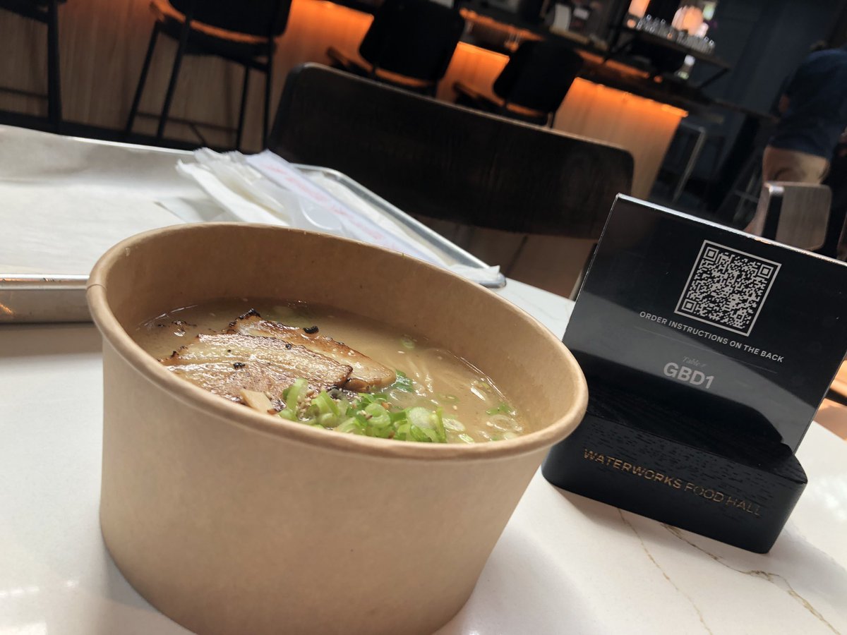 5_RWEngineering's tweet photo. The newly opened Waterworks Food Hall provides a premium venue experience for restaurant prices. The Musoshin Ramen restaurant was a good pick. The broth and meat had deep flavour with standard tasting ramen noodles. The price is a bit steep for the size, but still a great try. https://t.co/FOoQsM5aWu