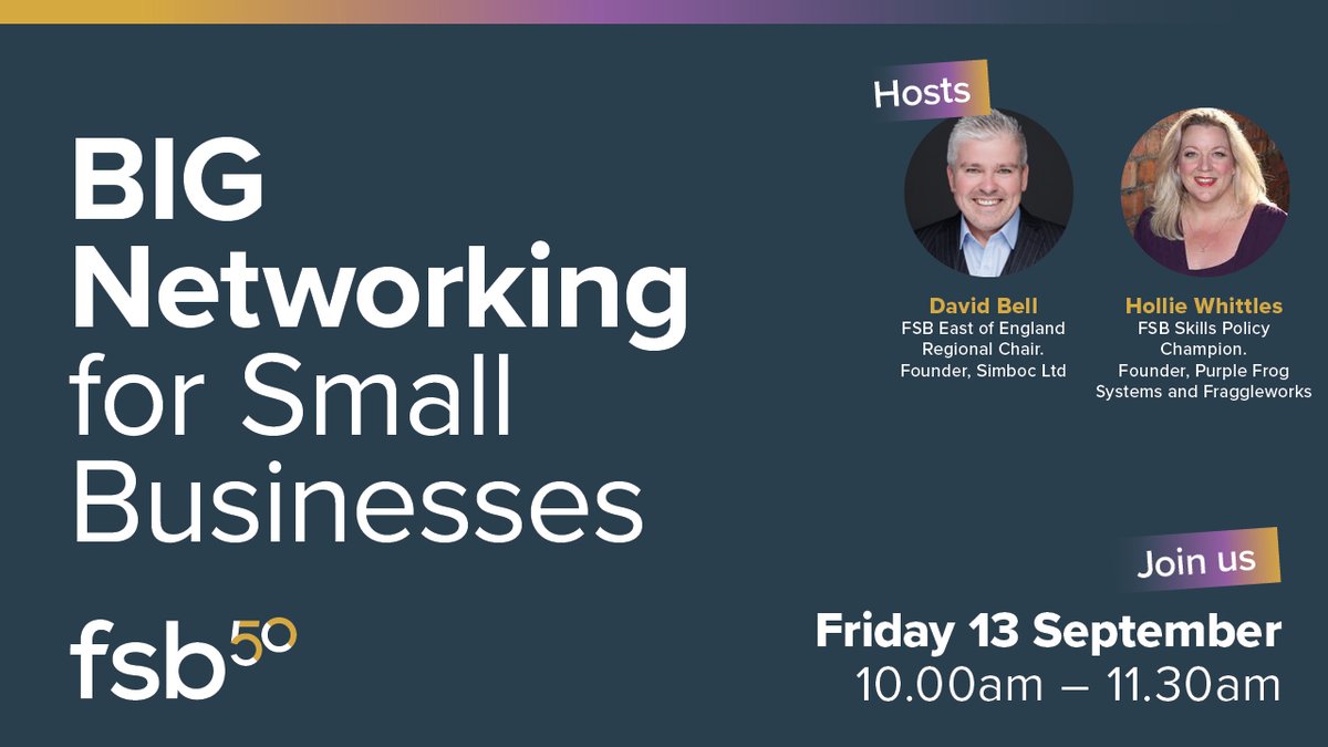 FSBEastAnglia's tweet photo. BIG networking is back! 

 Book your free space now to - 

⭐️Network with entrepreneurs from across the UK 
⭐️Be in with a chance to win a luxury hamper 
⭐️Hear from Brighton #FSBmember Ryan Jackson, founder of OG Kicks
 
Register now - https://t.co/Bp71keLrEo

#FSBbigNetwork https://t.co/soOPU0jU5n