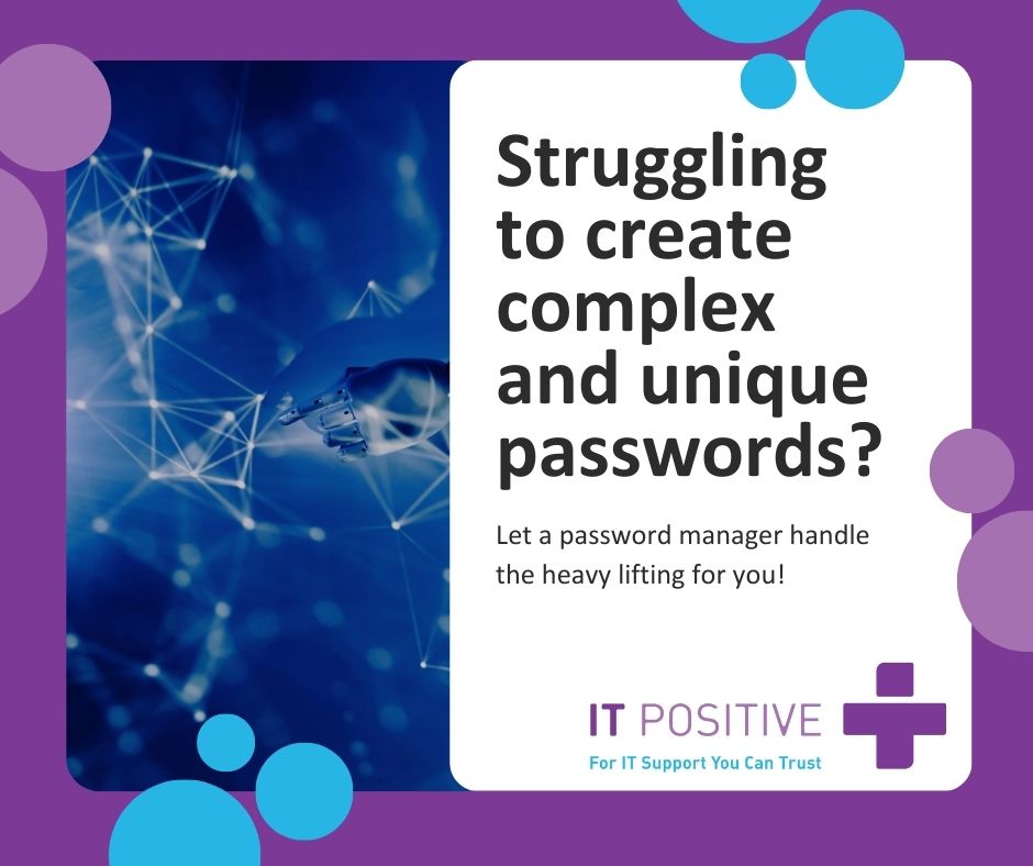 IT_Positive's tweet image. Password managers can create uncrackable, complex passwords. Find out how IT Positive can help boost your companies security with password managers. #PasswordManagers
