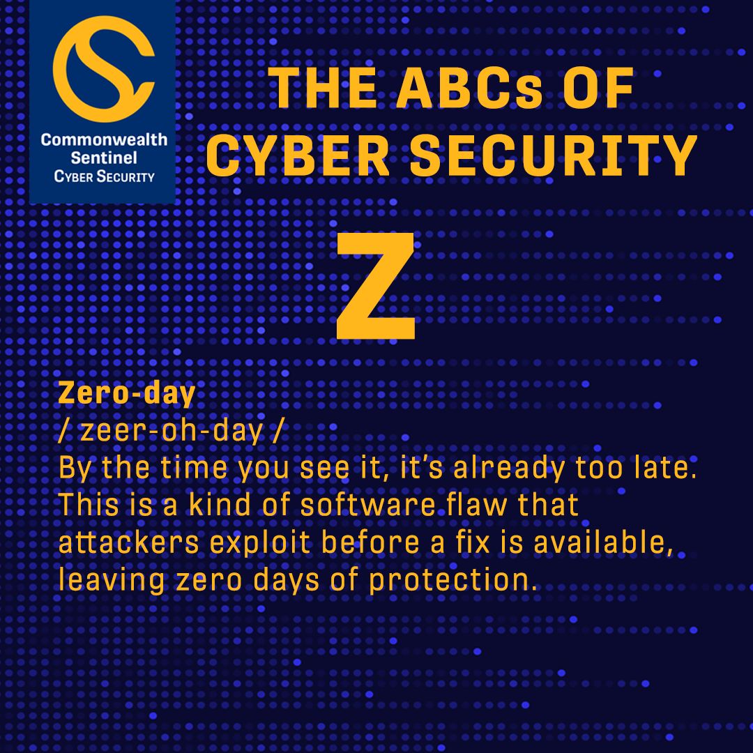 CwealthSentinel's tweet image. #ABCsOfCyberSecurity Z for #ZeroDay