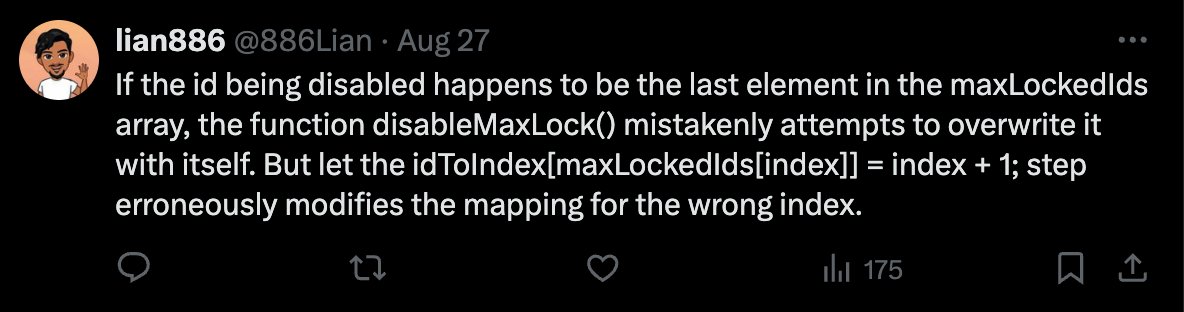 The winner is <a href="/886Lian/">lian886</a>.

There were two bugs:

1. The first one was injected, where ownership is transferred to the zero address, making both functions useless.

2. The second one was found in the actual contest, which Lian described below.