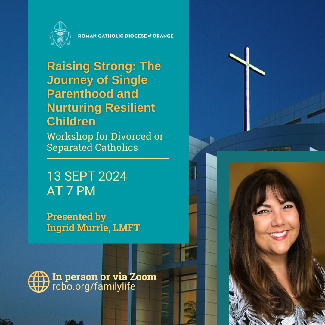 OCFamilyLife's tweet image. Divorced or separated and facing the challenges of single parenting? Ingrid Murrle, LMFT will provide a workshop on raising children as a #singleparent Friday, Sept. 13, 2024 at 7 pm.

Join in person at the Pastoral Center or via Zoom. forms.office.com/r/LYYDYn3xyL
 #divorce