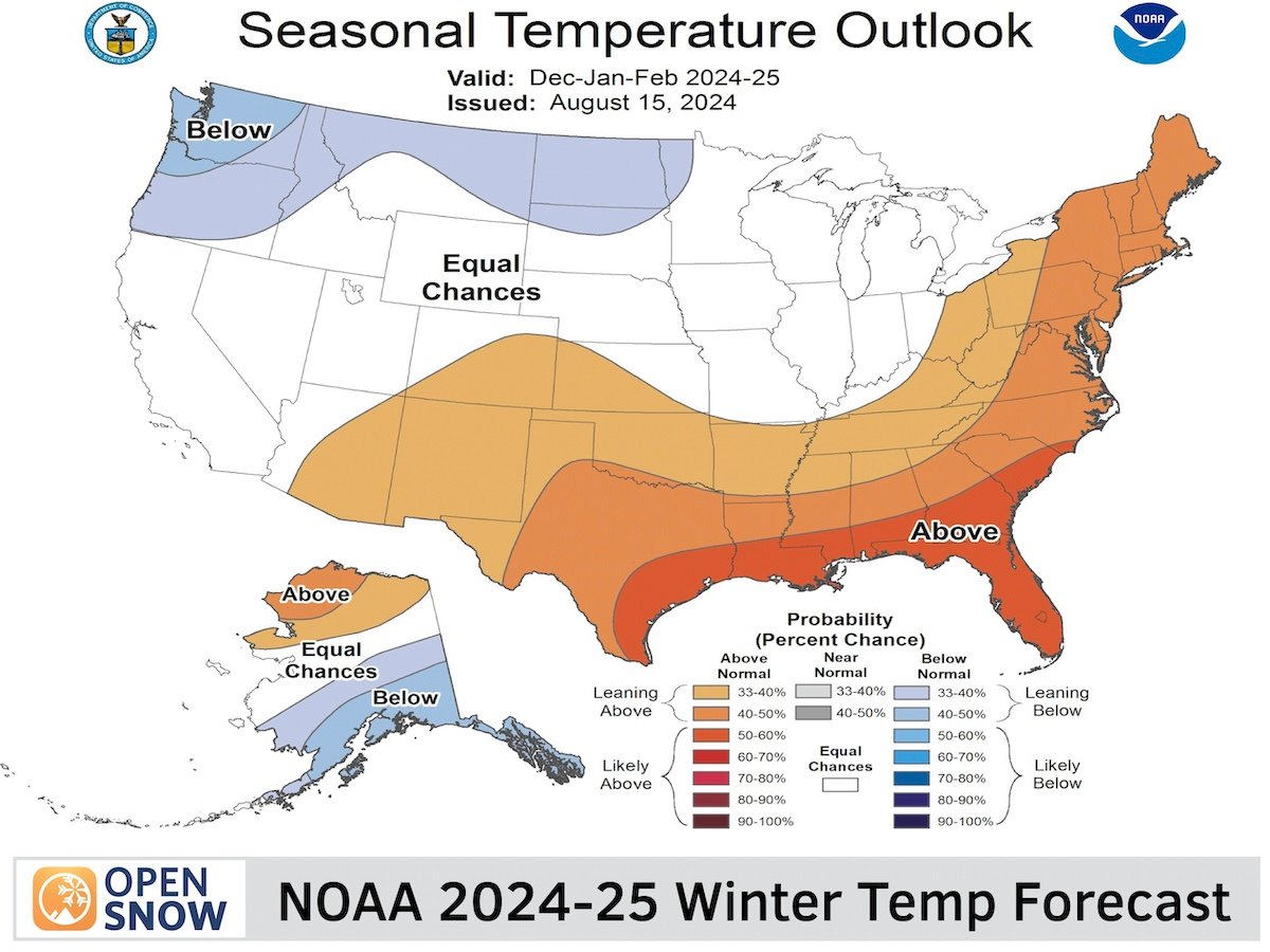 OpenSnow's tweet photo. The latest NOAA forecast for the 2024-25 winter season. https://t.co/D1na6TaaFp