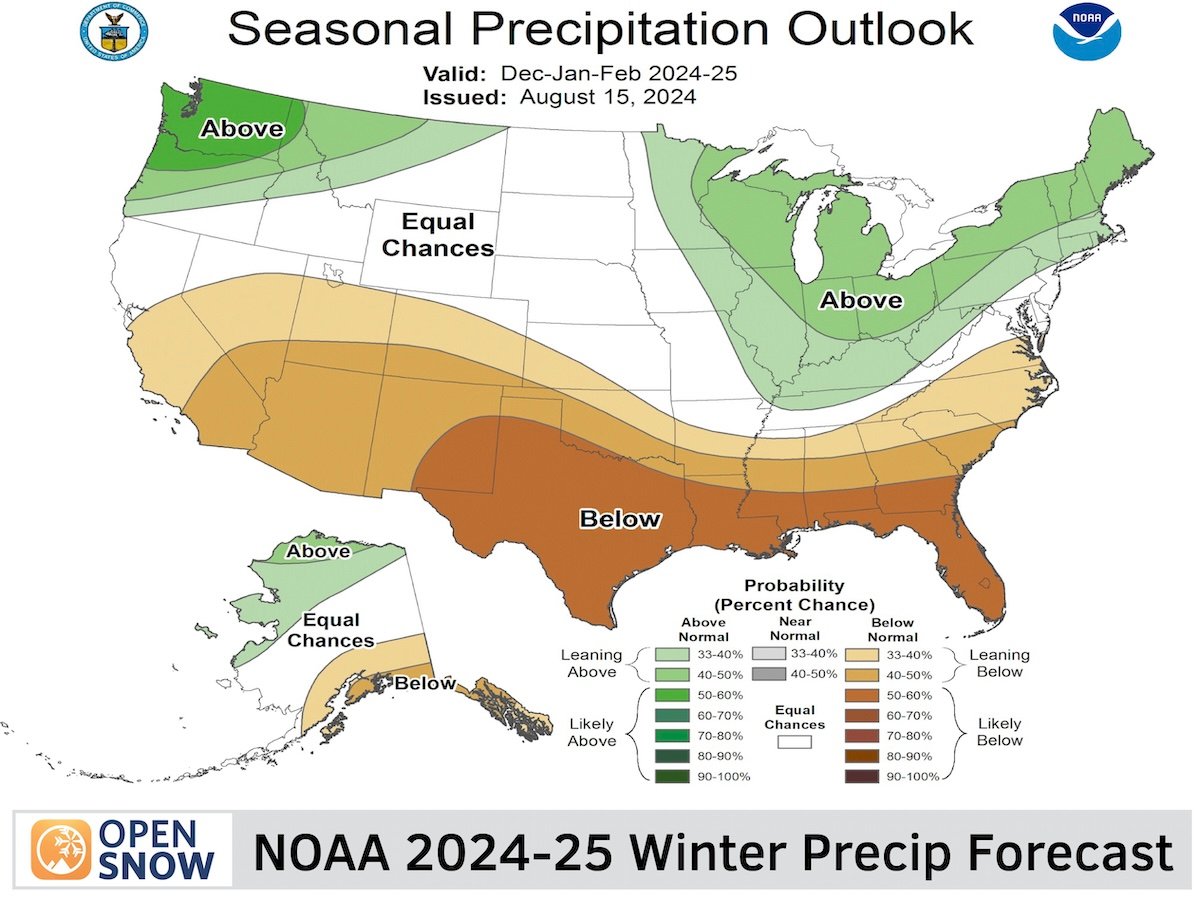 OpenSnow's tweet photo. The latest NOAA forecast for the 2024-25 winter season. https://t.co/D1na6TaaFp