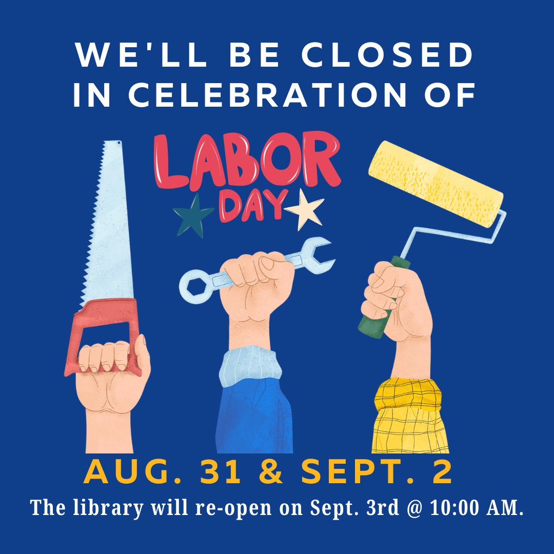 baldwinblib's tweet photo. All HCPL locations will close @ 5 PM on Friday, August 30th. 🔨 https://t.co/Br7GwDspIa