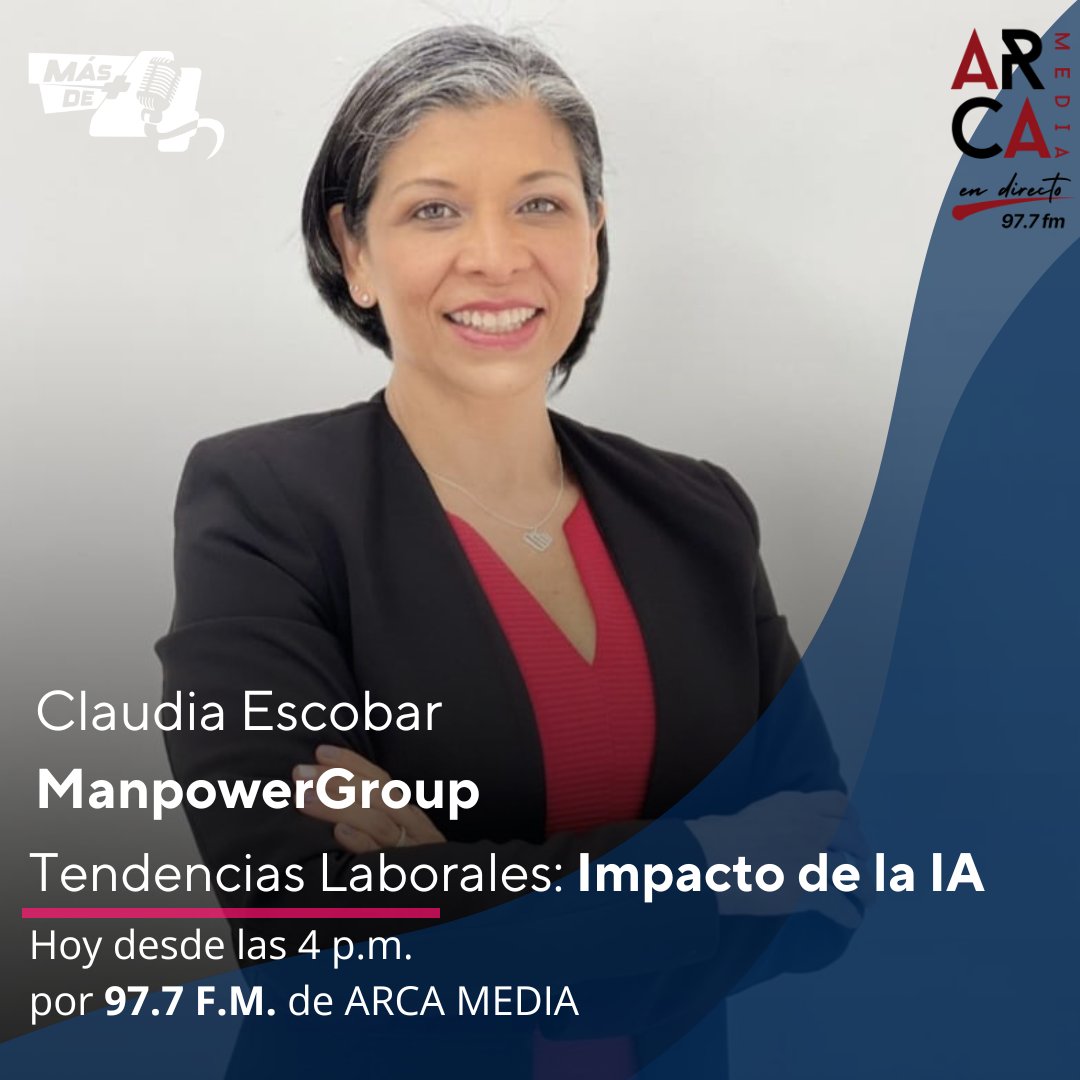 📢 Hoy en #Masde4 discutiremos el impacto de la #IA en las tendencias laborales y los avances de Panamá contra la violencia digital. 🧠💻 Acompáñanos a las 4 p.m. en vivo por @arcamediaendirecto con la abogada Meiky Quintero y la consultora Claudia Escobar.