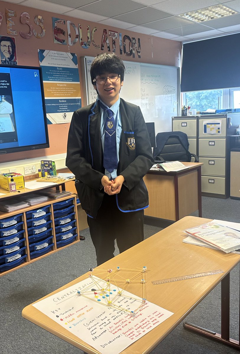 👏🏻 An organisational structure is how a business organises its staff to represent the different layers of management. Our HBM class used spaghetti and marshmallows to build their org structures this morning before discussing costs/benefits. Well done <a href="/johnpaulacademy/">John Paul Academy</a> <a href="/BusEdJPA/">JPA Business Education</a>