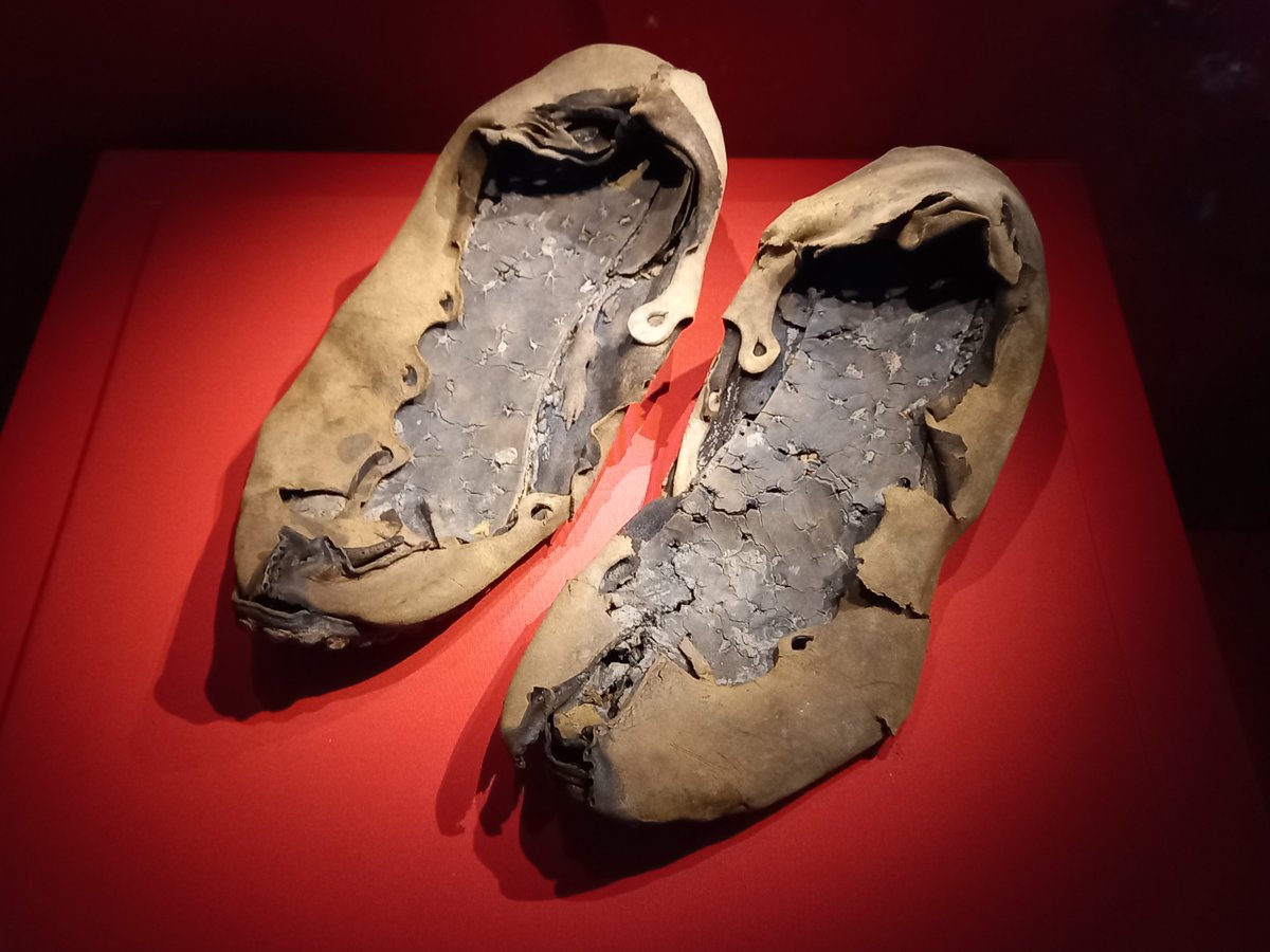 A pair of #Roman shoes from #Vindolanda (Britain), one of only a few pairs from the many shoes found at the site. The size suggests that they were men's shoes - a soldier stationed at the fort, maybe? - &amp; they were thrown away or lost before they were worn out #Archaeology