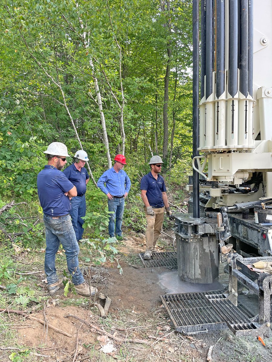 Donnie ventured north to Canada for this #DM650 air rotary drill rig start up. Started with 10-inch hammer and drilled 22-feet to bedrock and set 6-inch steel casing then grouted. Went inside the 6-inch casing with a down the hole hammer.
