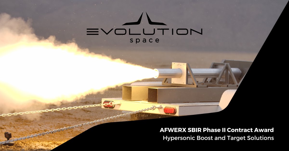 We are incredibly excited about sharing this next piece of news:
Evolution has been awarded an SBIR Phase II contract in the amount of $1.2 MM by AFWERX to continue developing hypersonic boost and target solutions. 

Hypersonics and solid rocket motors have been the backbone of