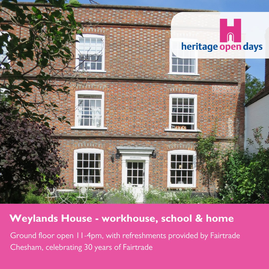 Visit Weylands House for <a href="/heritageopenday/">Heritage Open Days</a> and discover its varied history as a workhouse, school and home, with refreshments provided by <a href="/Chesham4FT/">Fairtrade Chesham</a>. Pop in between 11 and 4 on the 8th September.