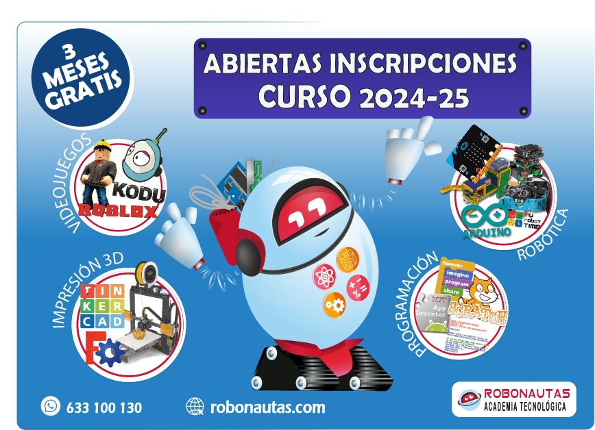 📢 ABRIMOS INSCRIPCIONES 📢
Ya puedes inscribir a tu hij@ en las extraescolares de ROBONAUTAS
Iniciamos curso el próximo lunes 16 se septiembre.
Entra en nuestra web ROBONAUTAS.com y reserva  plaza.
#extraescolares #robotica #tecnologia #programacion #manualidades #3D