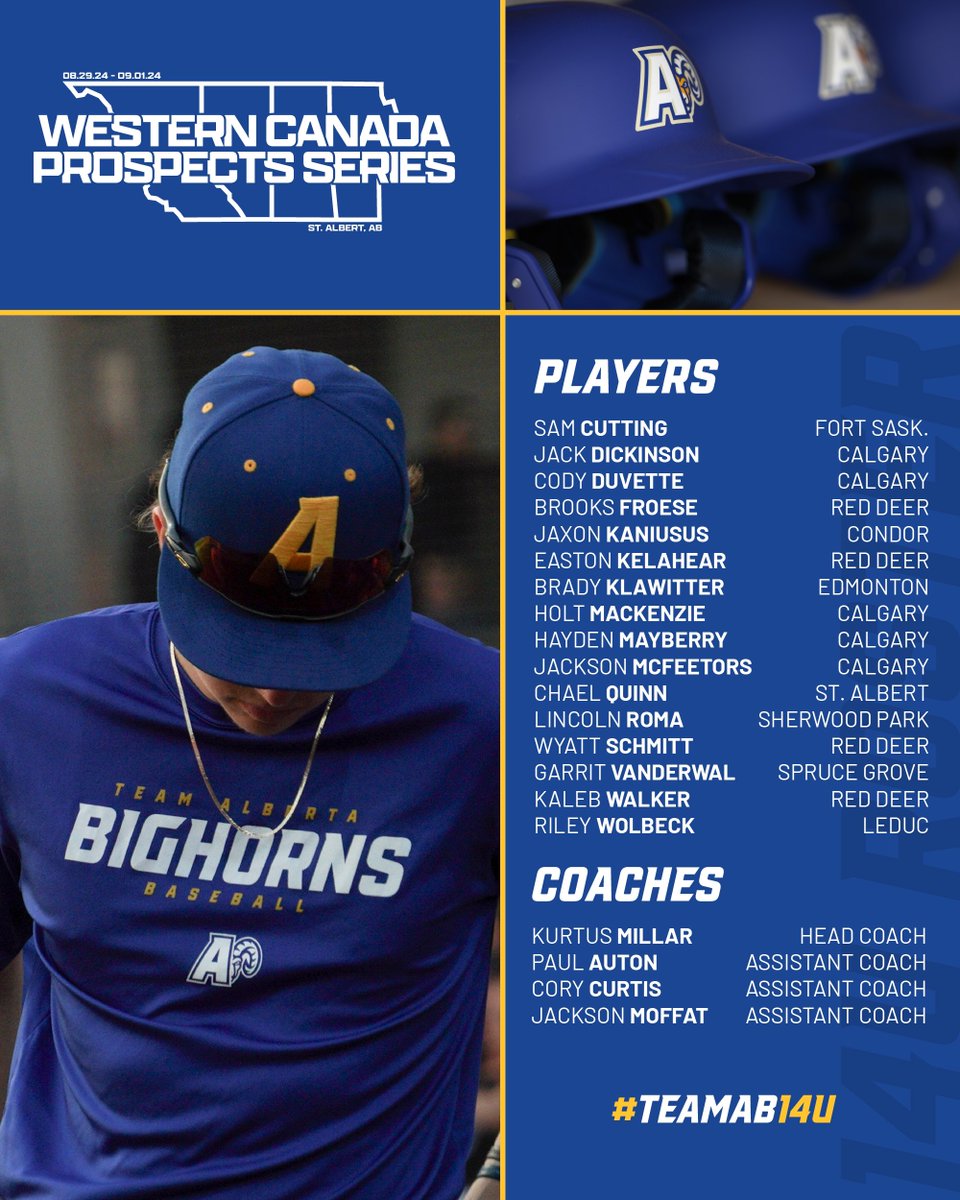 #WCPS2024 14U Roster is Finalized‼️

#TeamAB 14U will face off against BC and Saskatchewan at the Western Canada Prospects Series in St. Albert, AB this weekend! 

#GoBighorns 🤘🐏