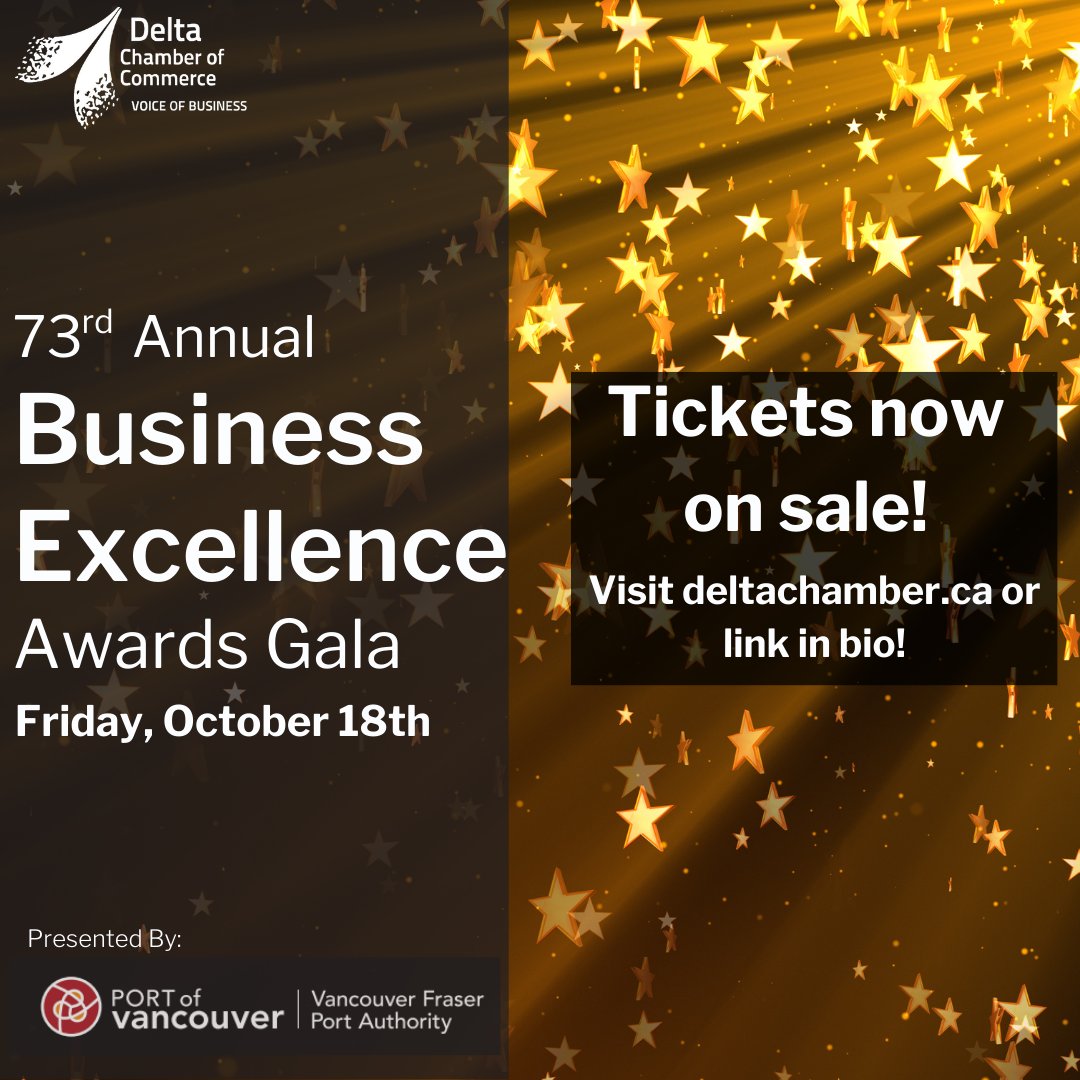 Tickets are now on sale for our 73rd Annual Business Excellence Awards! Buy tickets here: business.deltachamber.ca/event/Details/…