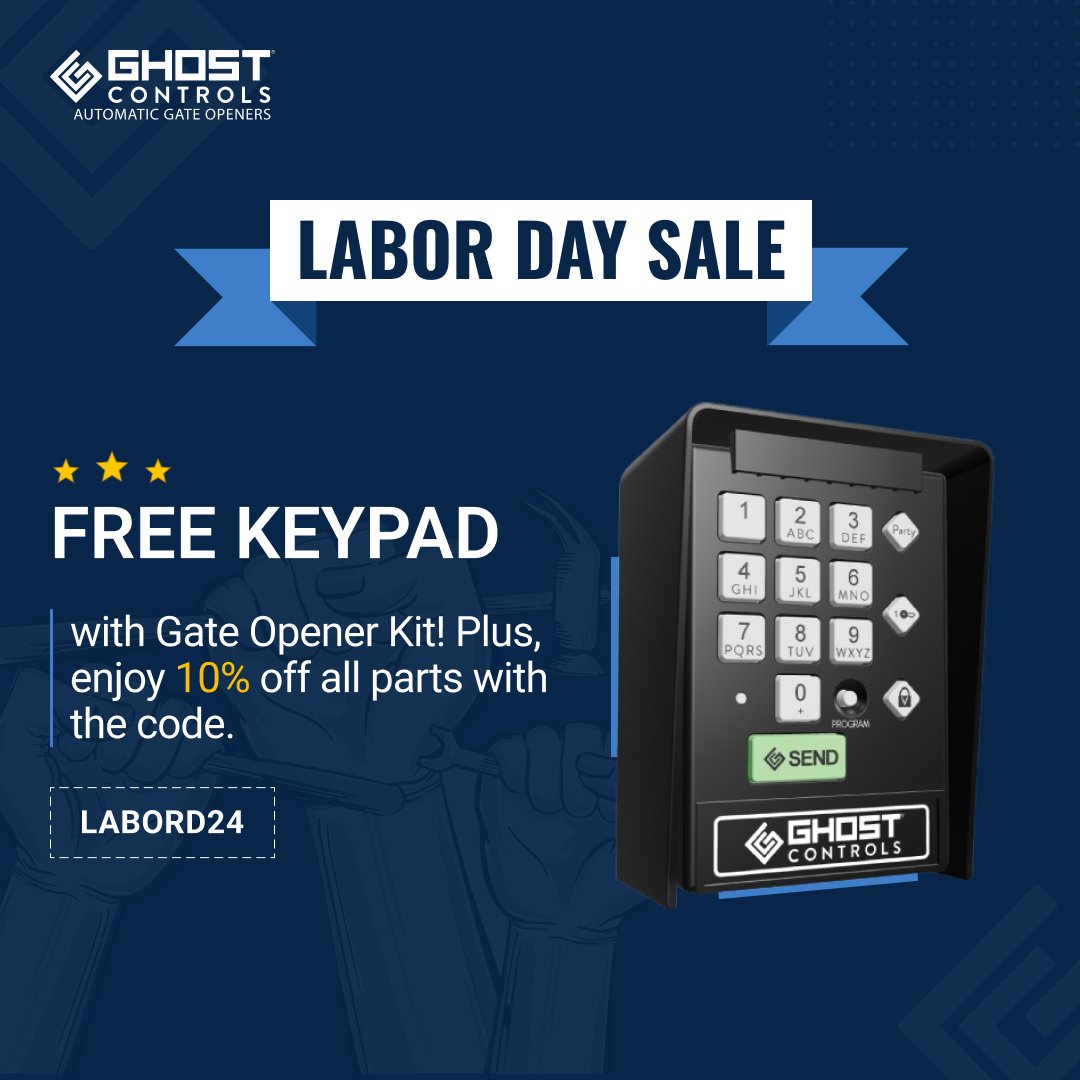 GhostControls's tweet image. Labor Day Sale Alert! Get a FREE keypad with the purchase of any gate opener kit plus get 10% off all parts with coupon code LABORD24. Secure your home with cutting-edge technology this holiday! ➢ bit.ly/3YYsRty
#LaborDaySale #GateTechnology #FreeKeypad #Discounts