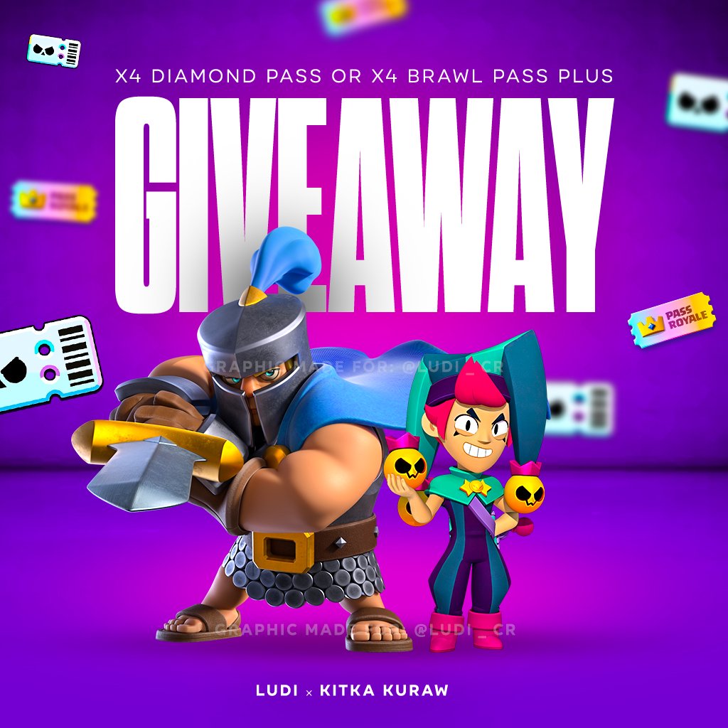 🎁 𝗚𝗜𝗩𝗘𝗔𝗪𝗔𝗬 🎁

💎 4x Diamond Pass or
⭐️ 4x Brawl Pass Plus

⭐️ Follow <a href="/Ludi_CR/">ʟᴜᴅɪ</a>
⭐️ Follow <a href="/Kitkakuraw/">Kitka</a>
⭐️ Like♥️ &amp; RT♻️
⭐️ Turn on Notifications🔔

Ends in 5 days. Good Luck🍀
#ClashRoyale #BrawlStars