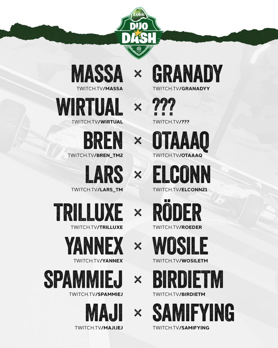 BIG (@bigclangg) on Twitter photo ᵂᴱᴿᴮᵁᴺᴳ
📢 Our <a href="/VolvicDE/">Volvic Deutschland</a> Duo Dash Invitees!
Our open qualifier challengers will take on these seven duos in just a few weeks! ⚔️
Who will you be cheering for? 👀
Sign up here 👉 docs.google.com/forms/d/e/1FAI… ᵂᴱᴿᴮᵁᴺᴳ
📢 Our <a href="/VolvicDE/">Volvic Deutschland</a> Duo Dash Invitees!
Our open qualifier challengers will take on these seven duos in just a few weeks! ⚔️
Who will you be cheering for? 👀
Sign up here 👉 docs.google.com/forms/d/e/1FAI…