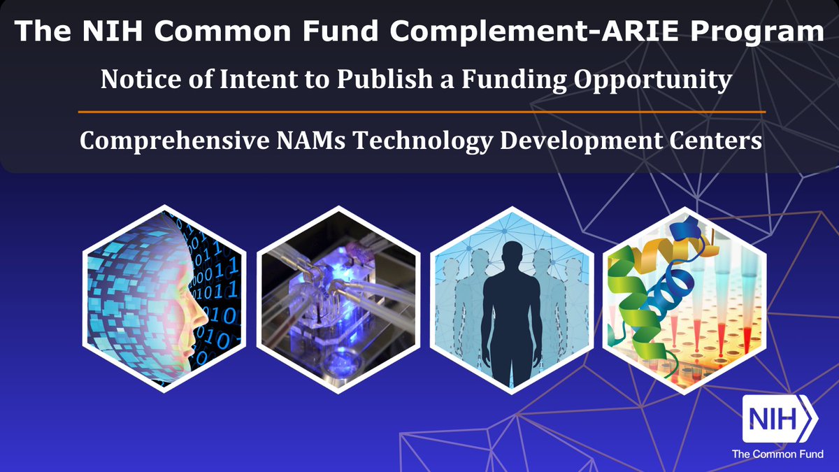 NIH_NINDS's tweet image. Are you a #biomedical researcher studying New Approach Methodologies? The NIH #Complement_ARIE program wants to hear from you! Explore the Notice of Intent to Publish a Funding Opportunity to help build technology development centers for NAMs go.nih.gov/iiuNC9v
