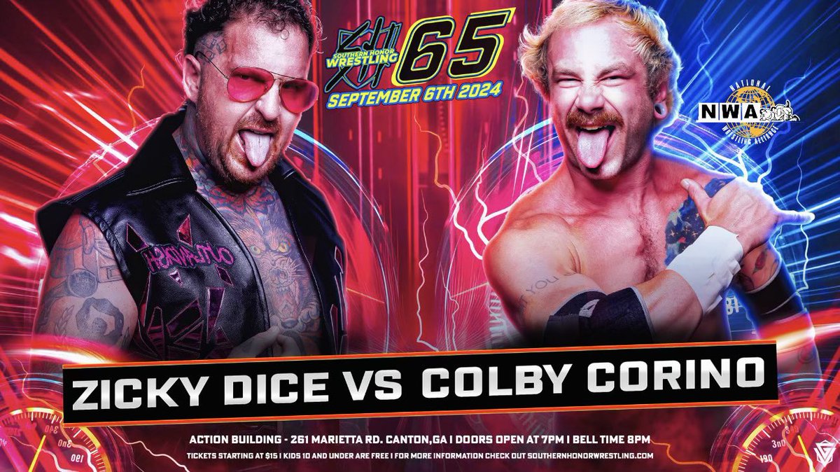 SHonorWrestling's tweet photo. The #RumbleJack has always been known for the saying, “You never know who’s gonna show up!” This year was no different as we got the return of “Outlandish” @ZickyDice and the Southern Honor debut of @ColbyCorino! Now these two will go one-on-one at #SHW65 on September 6th! https://t.co/rnW5Ud51Wi