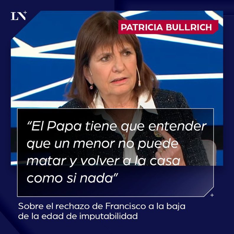 🚨 BULLRICH DEFENDIÓ el PROYECTO del Gobierno sobre la BAJA DE EDAD de IMPUTABILIDAD.

¿BANCAS el PROYECTO?👇🏼

1-SI✅
2-NO❌