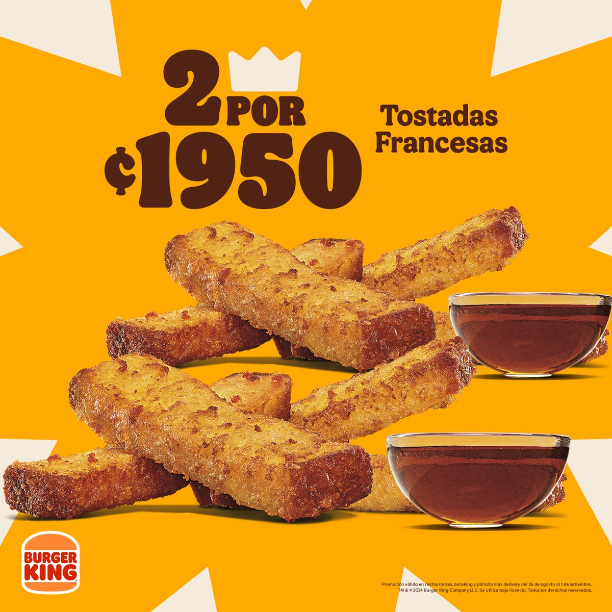Un día sos joven y al otro lo único que querés hacer es desayunar Tostadas Francesas en BK. 🥲🔥
Aprovechá un 2x¢1.950 en Tostadas Francesas. 🔥