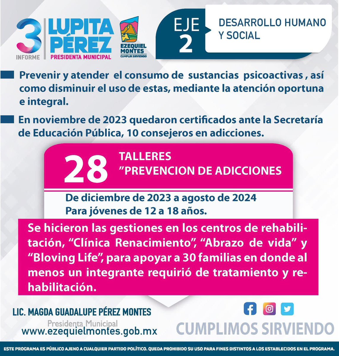 👉🏻De diciembre de 2023 a agosto de 2024 se realizaron 28 #talleres bajo el nombre de “Prevención de Adicciones”, para jóvenes de 12 a 18 años. ☑️ Asimismo en noviembre de 2023, quedaron certificados ante la Secretaría de Educación Pública, 10 
consejeros en adicciones. 🙌🏻