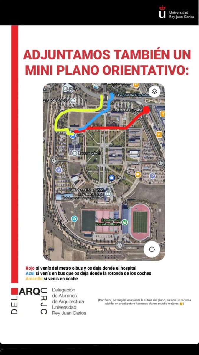 DelARQ_URJC's tweet photo. Os adjuntamos un plano para q podáis ubicaros mejor con distintas rutas según vuestro transporte https://t.co/k8mllzUTwe