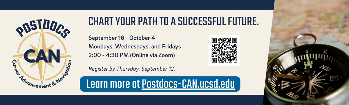 We are happy to share that UCSD launched a new program called Postdocs Career Advancement and Navigation (CAN). It is designed for postdoctoral scholars early in their tenure to help them make the most of their postdoc experience.
Details here: buff.ly/4fZYKrV