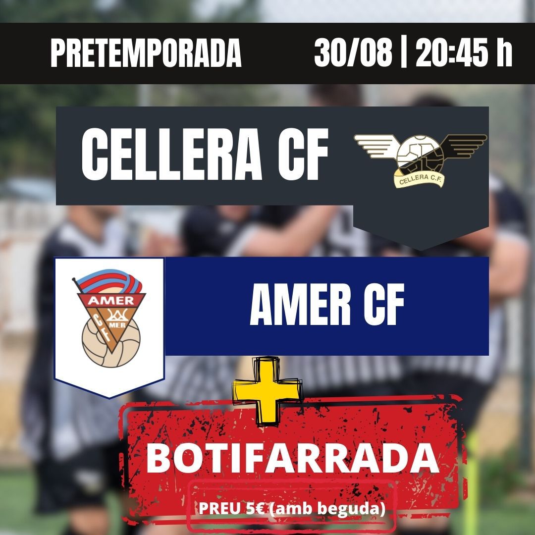 Ei gent, nosaltres ens hi tornem a posar i tornem de la millor manera.
Divendres 30 d'agost a les 20:45h.
Primer partit de la pretemporada a casa amb <a href="/AMERCF/">Amer CF 🎗❤️💙</a>
Botifarrada+beguda: 5€

Som-hi!!⚫⚪