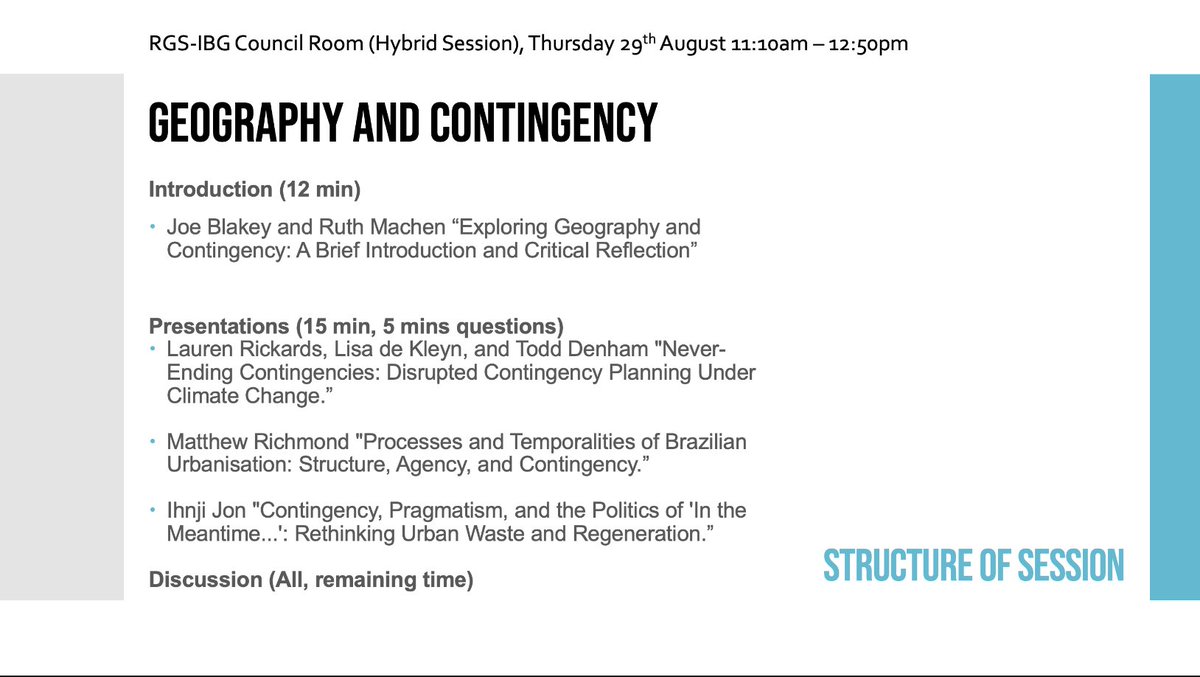 Joe Blakey (@joeblakey) on Twitter photo Our #RGSIBG2024 session, 'Geography and Contingency' (w/<a href="/RuthMachen/">Ruth Machen</a> and <a href="/mattvarco/">Matt V</a>), will take place tomorrow morning at 11:10am in the Council Room and online. Sponsored by <a href="/HPGRG_RGS/">History and Philosophy of Geography Research Group</a>. Looking forwards to hearing from <a href="/LaurenARickards/">Lauren Rickards</a> and colleagues, <a href="/mattyrichy/">Matthew Aaron Richmond</a>, and <a href="/ihnji/">ihnji</a>. Our #RGSIBG2024 session, 'Geography and Contingency' (w/<a href="/RuthMachen/">Ruth Machen</a> and <a href="/mattvarco/">Matt V</a>), will take place tomorrow morning at 11:10am in the Council Room and online. Sponsored by <a href="/HPGRG_RGS/">History and Philosophy of Geography Research Group</a>. Looking forwards to hearing from <a href="/LaurenARickards/">Lauren Rickards</a> and colleagues, <a href="/mattyrichy/">Matthew Aaron Richmond</a>, and <a href="/ihnji/">ihnji</a>.